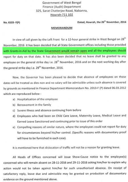 Bandh on 28-11-2016