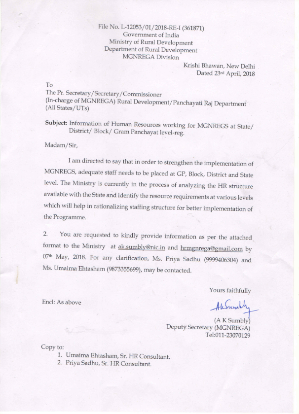 MGNREGA HUMAN RESOURCE REQUIREMENT