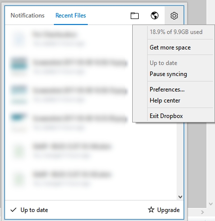 Accessing Dropbox Preferences