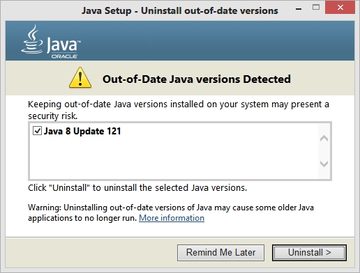 Out of Date Java Version Detected