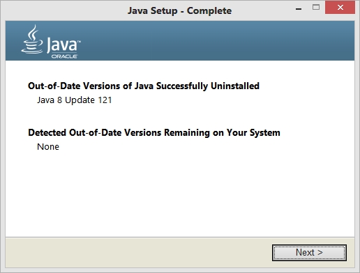 Out of Date versions of Java Successfully Uninstalled