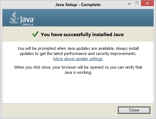 Java installation successful
