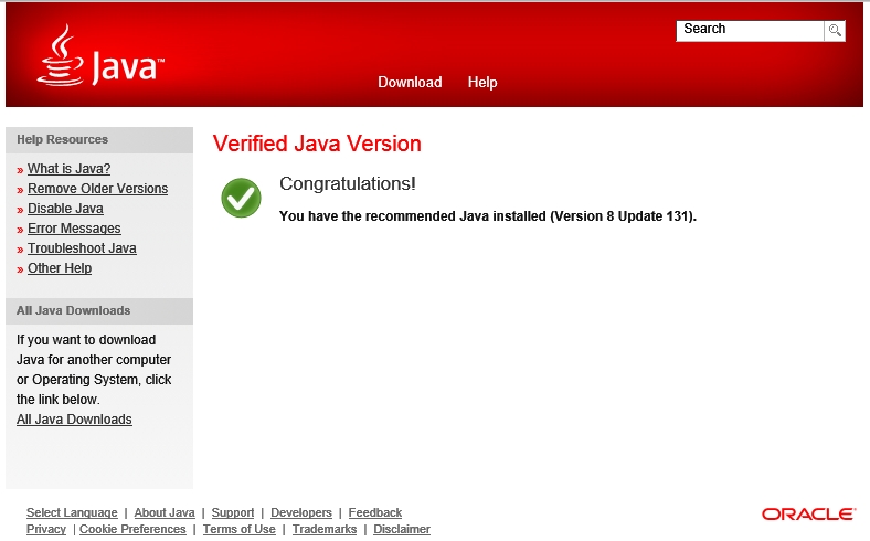 Java installation success